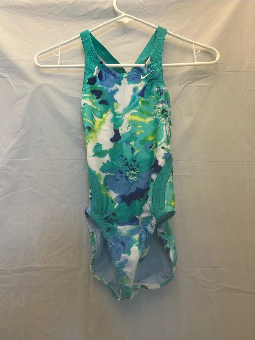Nike Girls' Competitive Teal & Blue Floral One-Piece Swimsuit Sz 10/26 NWWT